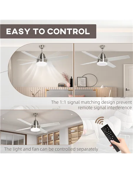 HOMCOM Ceiling Fan with LED Light, Flush Mount Ceiling Fan Lights with Reversible Blades, Remote, Silver and Black