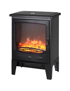 HOMCOM Tempered Glass Casing Electric Fireplace, Freestanding Electric Fire with Realistic Flame Effect, Log Burner with Overhea