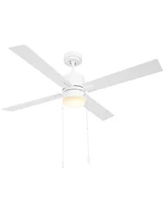 HOMCOM Ceiling Fan with LED Light, Flush Mount Ceiling Fan Lights with Reversible Blades, Pull-chain, White and Natural Tone