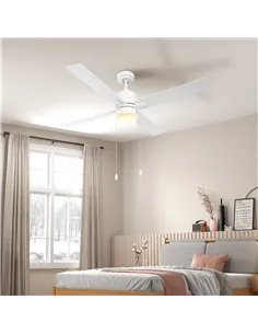 HOMCOM Ceiling Fan with LED Light, Flush Mount Ceiling Fan Lights with Reversible Blades, Pull-chain, White and Natural Tone 2
