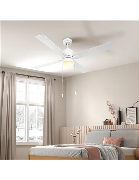 HOMCOM Ceiling Fan with LED Light, Flush Mount Ceiling Fan Lights with Reversible Blades, Pull-chain, White and Natural Tone
