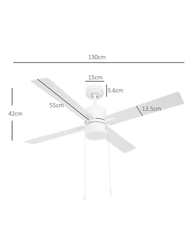 HOMCOM Ceiling Fan with LED Light, Flush Mount Ceiling Fan Lights with Reversible Blades, Pull-chain, White and Natural Tone