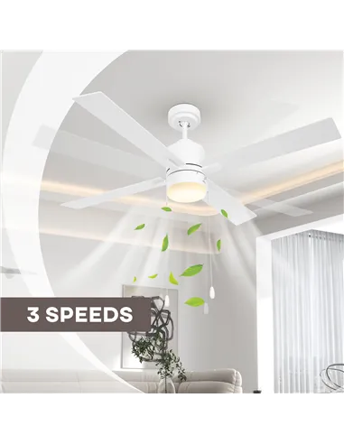 HOMCOM Ceiling Fan with LED Light, Flush Mount Ceiling Fan Lights with Reversible Blades, Pull-chain, White and Natural Tone