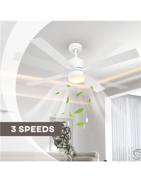 HOMCOM Ceiling Fan with LED Light, Flush Mount Ceiling Fan Lights with Reversible Blades, Pull-chain, White and Natural Tone