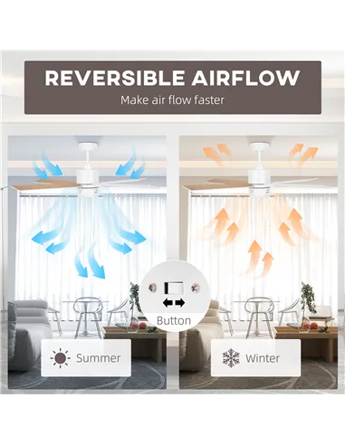 HOMCOM Ceiling Fan with LED Light, Flush Mount Ceiling Fan Lights with Reversible Blades, Pull-chain, White and Natural Tone