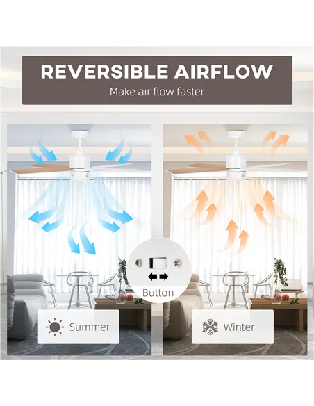 HOMCOM Ceiling Fan with LED Light, Flush Mount Ceiling Fan Lights with Reversible Blades, Pull-chain, White and Natural Tone