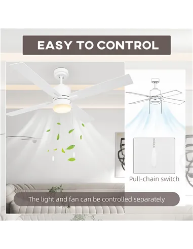HOMCOM Ceiling Fan with LED Light, Flush Mount Ceiling Fan Lights with Reversible Blades, Pull-chain, White and Natural Tone