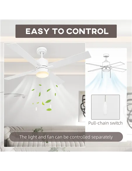 HOMCOM Ceiling Fan with LED Light, Flush Mount Ceiling Fan Lights with Reversible Blades, Pull-chain, White and Natural Tone