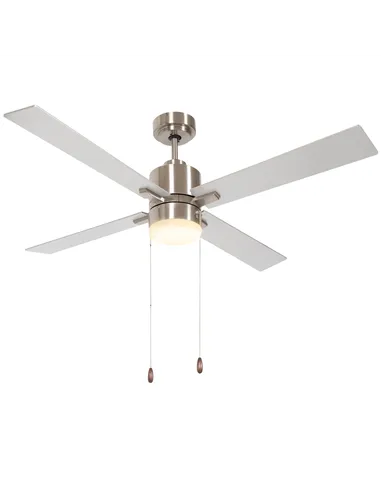 HOMCOM Ceiling Fan with LED Light, Flush Mount Ceiling Fan Lights with Reversible Blades, Pull-chain, Silver and Natural Tone