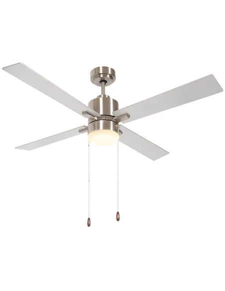 HOMCOM Ceiling Fan with LED Light, Flush Mount Ceiling Fan Lights with Reversible Blades, Pull-chain, Silver and Natural Tone