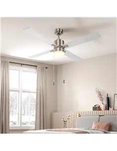HOMCOM Ceiling Fan with LED Light, Flush Mount Ceiling Fan Lights with Reversible Blades, Pull-chain, Silver and Natural Tone 2