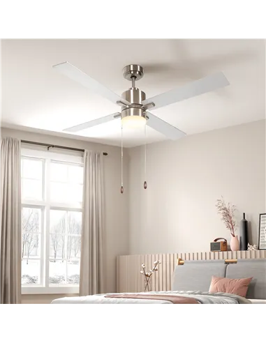 HOMCOM Ceiling Fan with LED Light, Flush Mount Ceiling Fan Lights with Reversible Blades, Pull-chain, Silver and Natural Tone