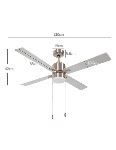 HOMCOM Ceiling Fan with LED Light, Flush Mount Ceiling Fan Lights with Reversible Blades, Pull-chain, Silver and Natural Tone