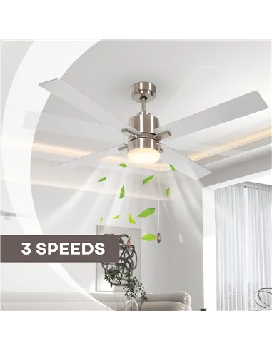 HOMCOM Ceiling Fan with LED Light, Flush Mount Ceiling Fan Lights with Reversible Blades, Pull-chain, Silver and Natural Tone