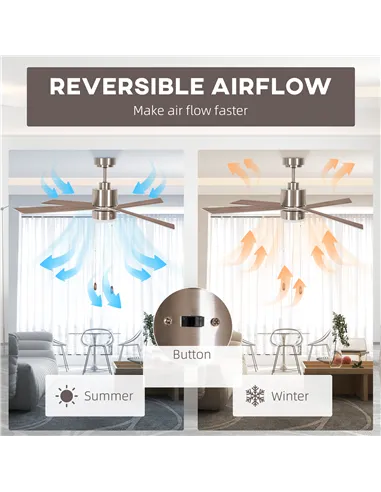 HOMCOM Ceiling Fan with LED Light, Flush Mount Ceiling Fan Lights with Reversible Blades, Pull-chain, Silver and Natural Tone