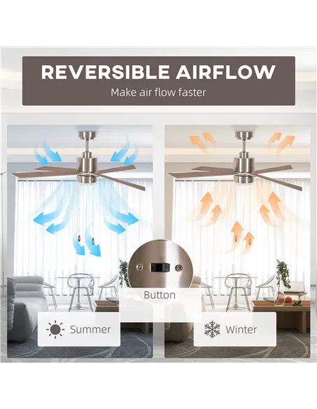 HOMCOM Ceiling Fan with LED Light, Flush Mount Ceiling Fan Lights with Reversible Blades, Pull-chain, Silver and Natural Tone