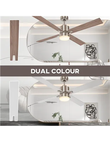 HOMCOM Ceiling Fan with LED Light, Flush Mount Ceiling Fan Lights with Reversible Blades, Pull-chain, Silver and Natural Tone