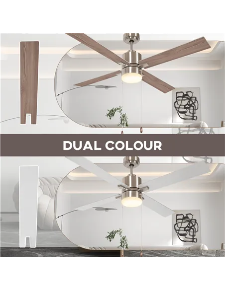 HOMCOM Ceiling Fan with LED Light, Flush Mount Ceiling Fan Lights with Reversible Blades, Pull-chain, Silver and Natural Tone