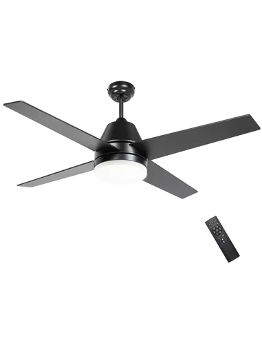 HOMCOM Ceiling Fan with LED Light, Flush Mount Ceiling Fan Lights with Reversible Blades, Remote, Black and Walnut Brown
