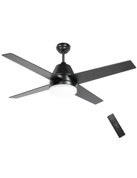 HOMCOM Ceiling Fan with LED Light, Flush Mount Ceiling Fan Lights with Reversible Blades, Remote, Black and Walnut Brown