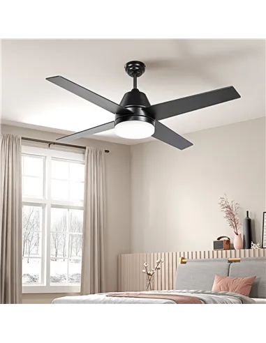 HOMCOM Ceiling Fan with LED Light, Flush Mount Ceiling Fan Lights with Reversible Blades, Remote, Black and Walnut Brown