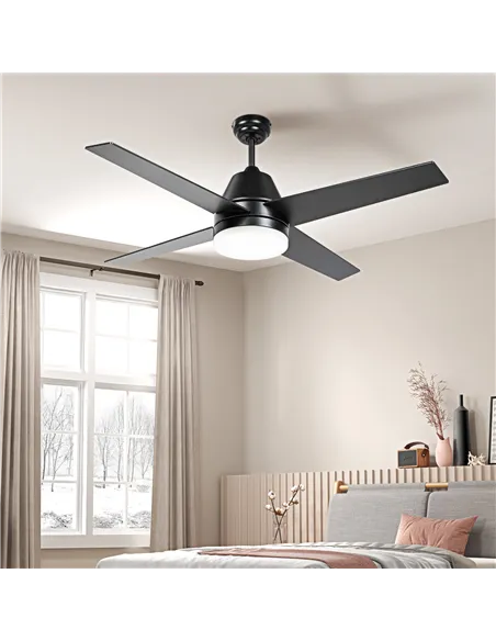 HOMCOM Ceiling Fan with LED Light, Flush Mount Ceiling Fan Lights with Reversible Blades, Remote, Black and Walnut Brown