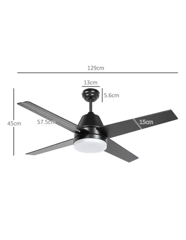 HOMCOM Ceiling Fan with LED Light, Flush Mount Ceiling Fan Lights with Reversible Blades, Remote, Black and Walnut Brown