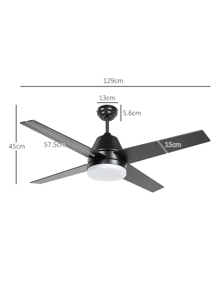 HOMCOM Ceiling Fan with LED Light, Flush Mount Ceiling Fan Lights with Reversible Blades, Remote, Black and Walnut Brown