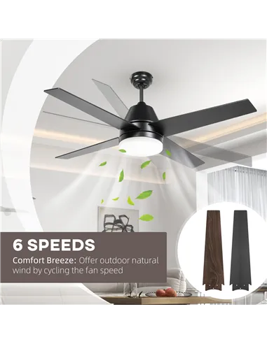 HOMCOM Ceiling Fan with LED Light, Flush Mount Ceiling Fan Lights with Reversible Blades, Remote, Black and Walnut Brown