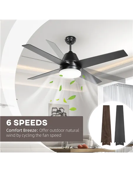 HOMCOM Ceiling Fan with LED Light, Flush Mount Ceiling Fan Lights with Reversible Blades, Remote, Black and Walnut Brown