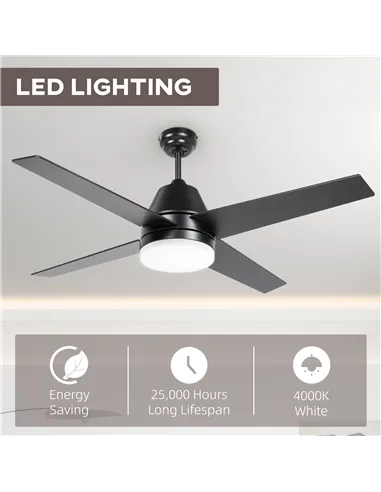 HOMCOM Ceiling Fan with LED Light, Flush Mount Ceiling Fan Lights with Reversible Blades, Remote, Black and Walnut Brown