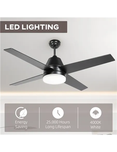 HOMCOM Ceiling Fan with LED Light, Flush Mount Ceiling Fan Lights with Reversible Blades, Remote, Black and Walnut Brown