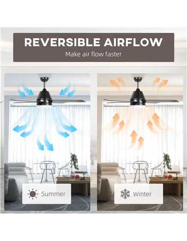 HOMCOM Ceiling Fan with LED Light, Flush Mount Ceiling Fan Lights with Reversible Blades, Remote, Black and Walnut Brown