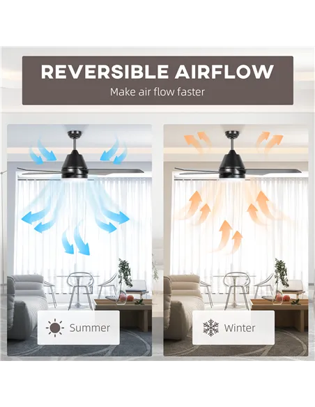 HOMCOM Ceiling Fan with LED Light, Flush Mount Ceiling Fan Lights with Reversible Blades, Remote, Black and Walnut Brown