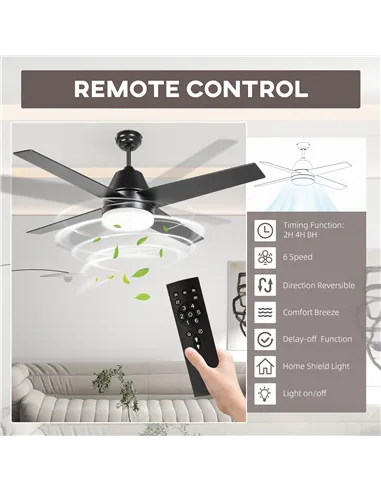 HOMCOM Ceiling Fan with LED Light, Flush Mount Ceiling Fan Lights with Reversible Blades, Remote, Black and Walnut Brown
