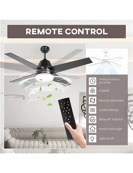 HOMCOM Ceiling Fan with LED Light, Flush Mount Ceiling Fan Lights with Reversible Blades, Remote, Black and Walnut Brown