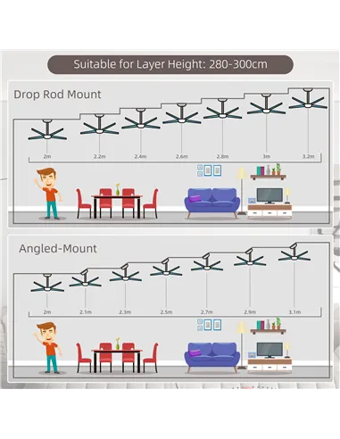 HOMCOM Ceiling Fan with LED Light, Flush Mount Ceiling Fan Lights with Reversible Blades, Remote, Black and Walnut Brown