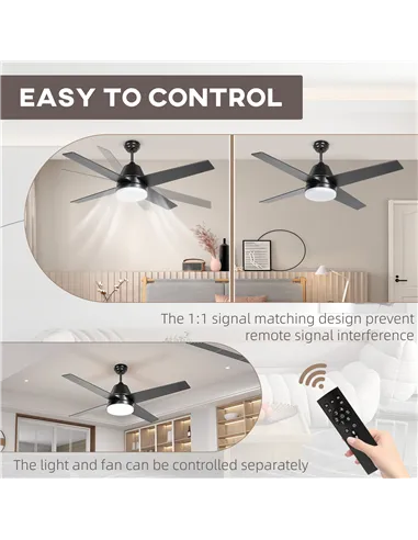 HOMCOM Ceiling Fan with LED Light, Flush Mount Ceiling Fan Lights with Reversible Blades, Remote, Black and Walnut Brown