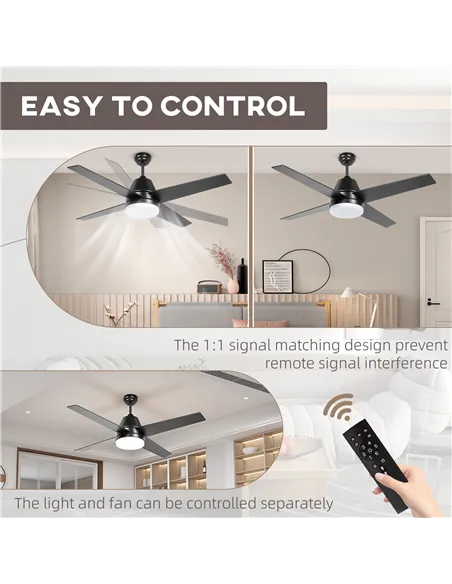 HOMCOM Ceiling Fan with LED Light, Flush Mount Ceiling Fan Lights with Reversible Blades, Remote, Black and Walnut Brown