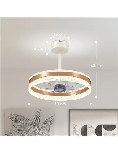 HOMCOM Ceiling Fan with LED Light and Remote - Gold Tone