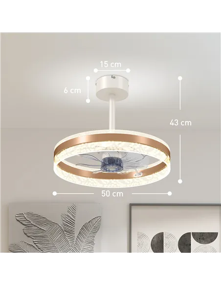 HOMCOM Ceiling Fan with LED Light and Remote - Gold Tone