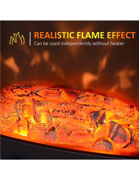 HOMCOM Tempered Glass Casing Electric Fireplace, Freestanding Electric Fire with Realistic Flame Effect, Log Burner with Overhea