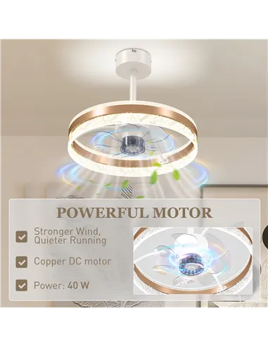 HOMCOM Ceiling Fan with LED Light and Remote - Gold Tone