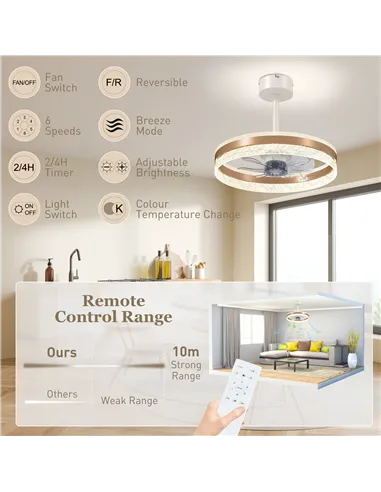 HOMCOM Ceiling Fan with LED Light and Remote - Gold Tone