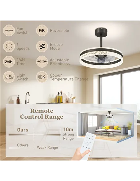 HOMCOM Ceiling Fan with LED Light and Remote - Black