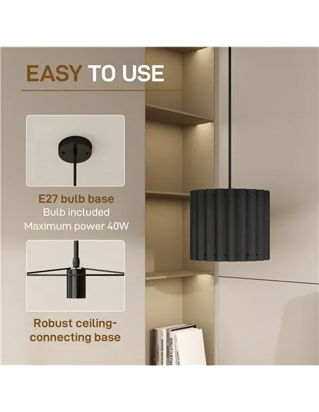 HOMCOM Linen Pendant Light, Bedside Ceiling Lamps with E27 Bulb, Modern Hanging Lights for Living Room, Bedroom, Kitchen, Hallwa