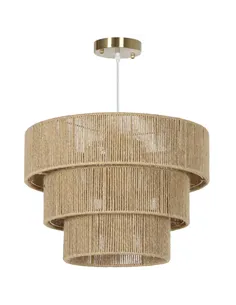 HOMCOM Hemp Rope Ceiling Light, 3-Layer Boho Pendant Light, E14 Vintage Ceiling Lamp Fixtures for Living Room, Bedroom, Kitchen,
