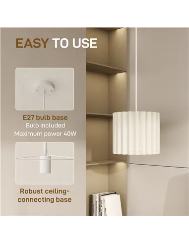 HOMCOM Linen Pendant Light, Bedside Ceiling Lamps with E27 Bulb, Modern Hanging Lights for Living Room, Bedroom, Kitchen, Hallwa