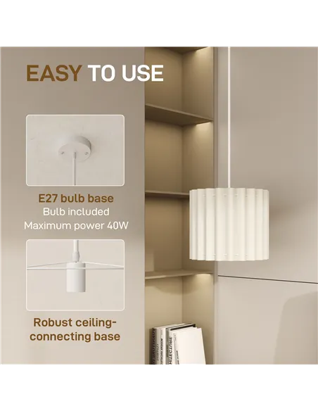 HOMCOM Linen Pendant Light, Bedside Ceiling Lamps with E27 Bulb, Modern Hanging Lights for Living Room, Bedroom, Kitchen, Hallwa