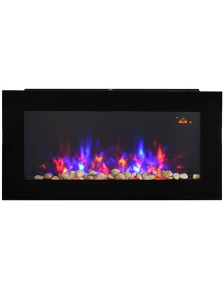 HOMCOM LED Wall Mounted Fireplace Curved Glass Electric Fire Place for Living Room, 1000W/2000W, 48H x 90.8W x 11.5Dcm, Black